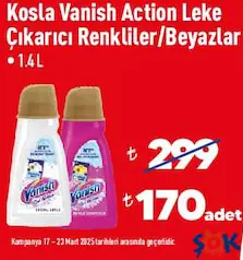 KOSLA VANİSH ACTİON LEKE ÇIKARICI DETERJAN RENKLİLER/BEYAZLAR 1,4 L